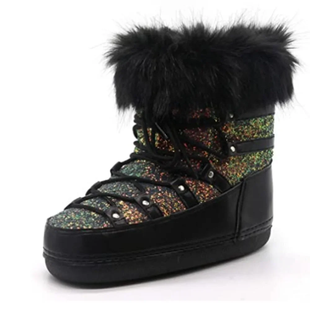 POLAR SNOW ANGEL LACE UP FUR MOON BOOTS-BLACK  ( BRAND NEW !!!)